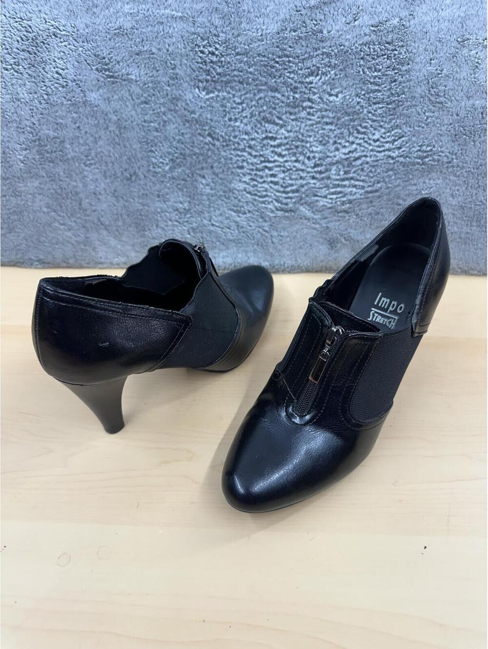 Impo Stretch Black Leather Heeled‎ Ankle Boots